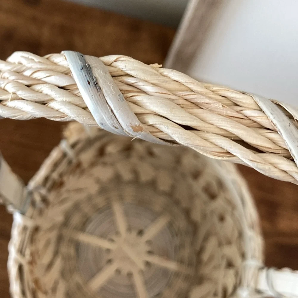 Vintage Woven Cream Basket with Handle, Easter Basket